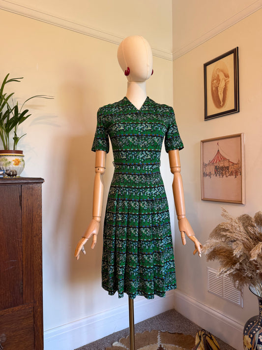 Vintage 1960s Handmade Floral Mini Tea Dress - Size X Small/Small