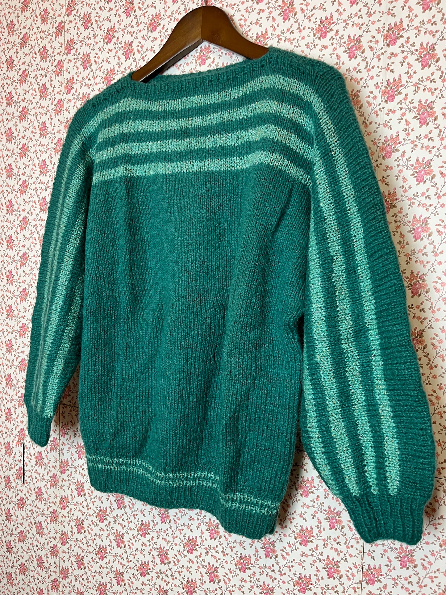 Vintage Hand Knitted Green Stripe Jumper