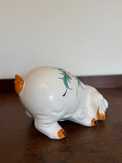 Vintage 1960s Floral Ceramic Piggy Bank