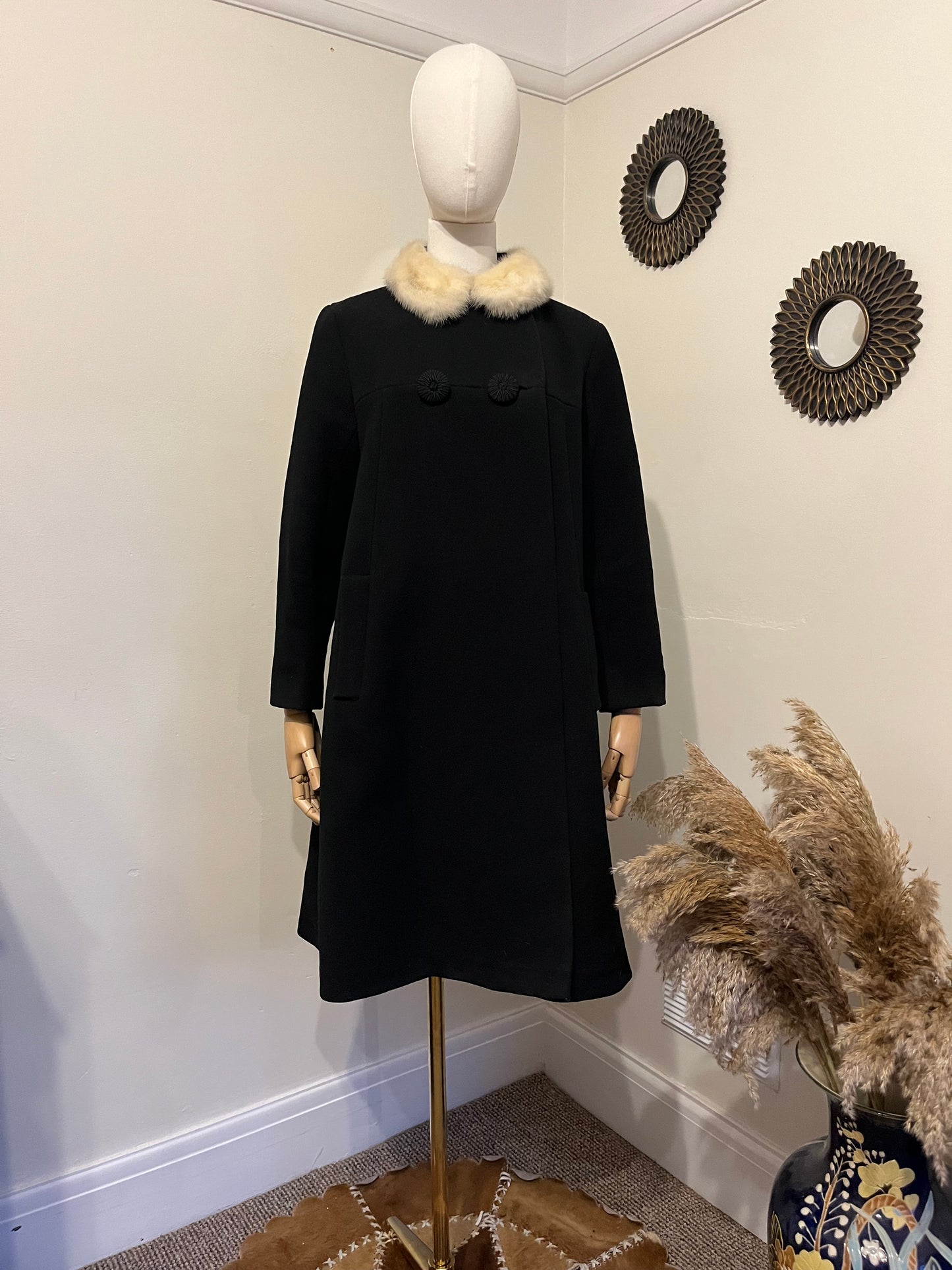 Vintage 1960s Wool Twill and Mink Swing Coat