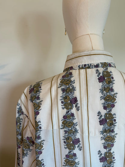 Vintage 1970s Western Floral Stripe Long Sleeve Shirt - Size X Large