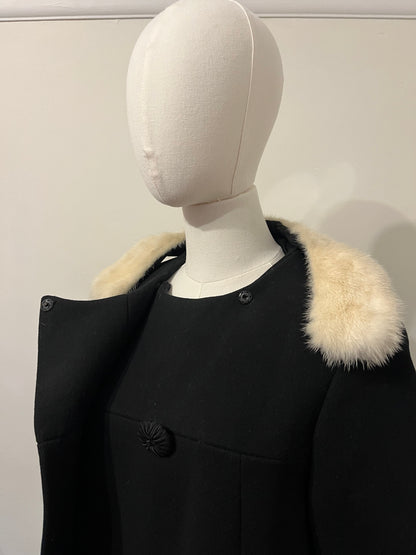 Vintage 1960s Wool Twill and Mink Swing Coat