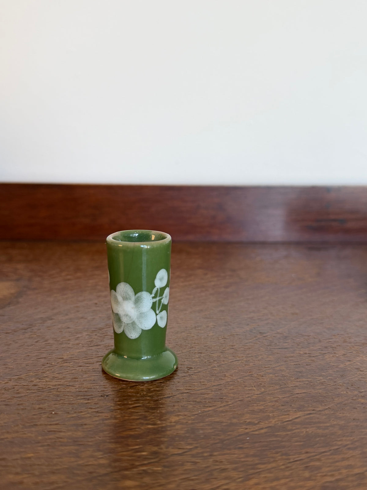 Vintage 1970s Hand Painted Thai Green Floral Ceramic Condiment Set