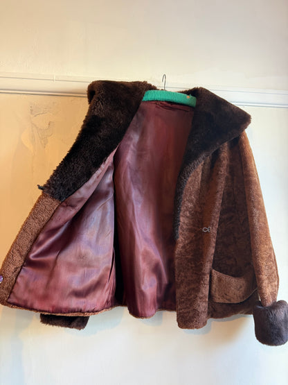 Vintage 1970s Chocolate Brown Sheepskin Collar and Cuff Jacket - Size Medium