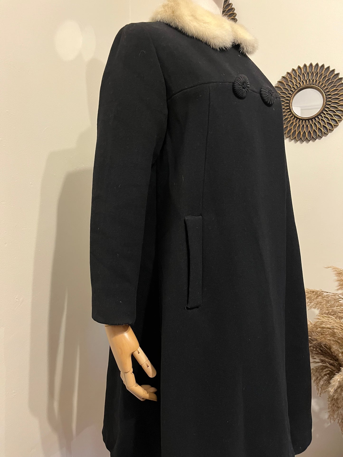 Vintage 1960s Wool Twill and Mink Swing Coat