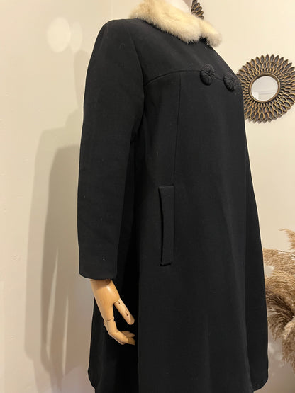 Vintage 1960s Wool Twill and Mink Swing Coat