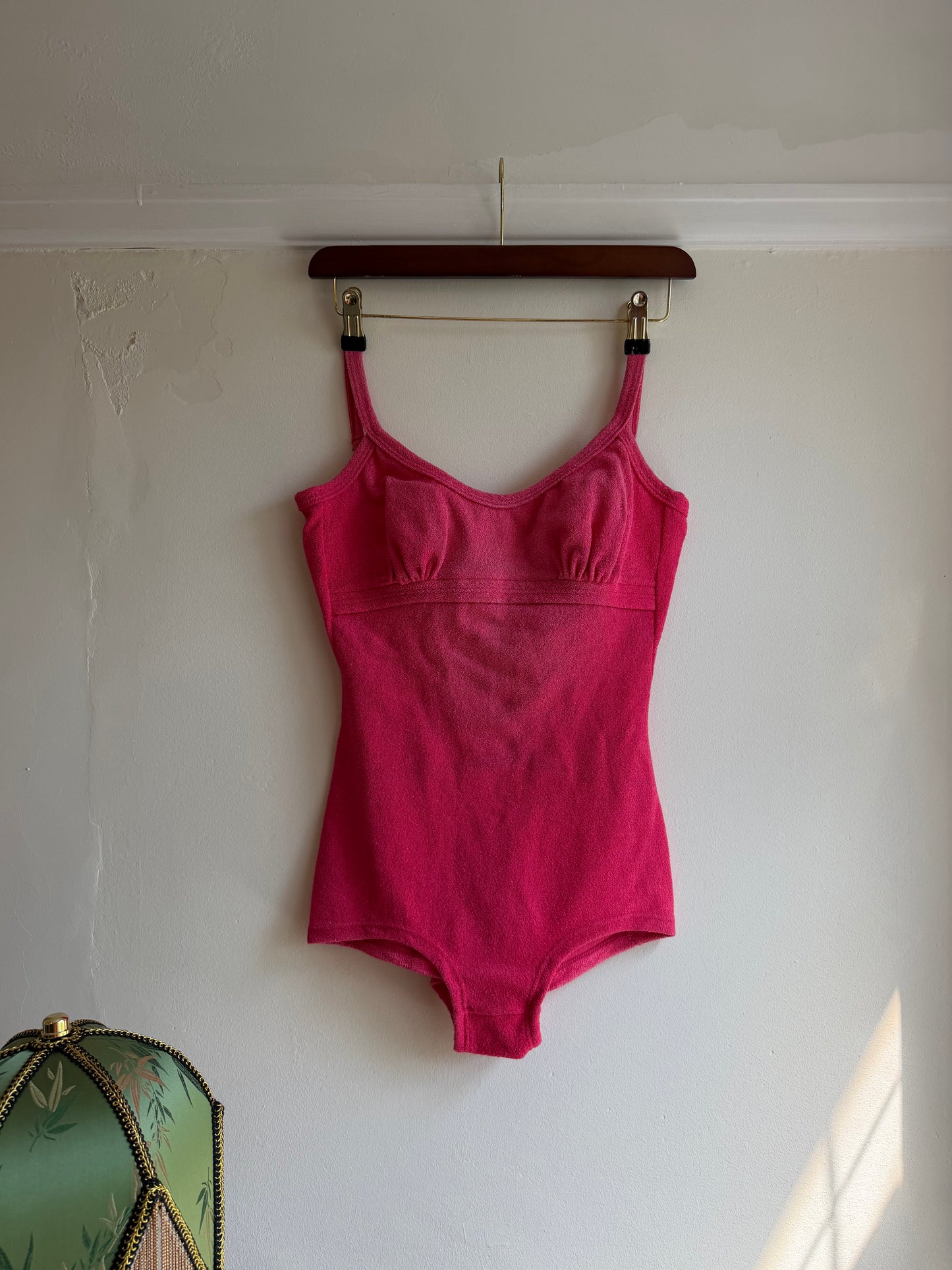Vintage 1970s Raspberry Pink Terry Towelling Swimsuit
