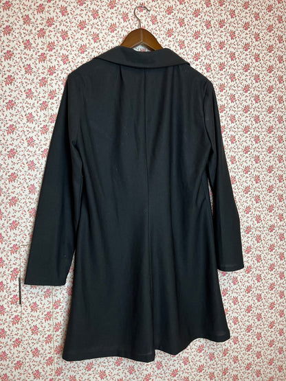 Vintage 1970s Black Collared Zip Up Mini Swing Dress