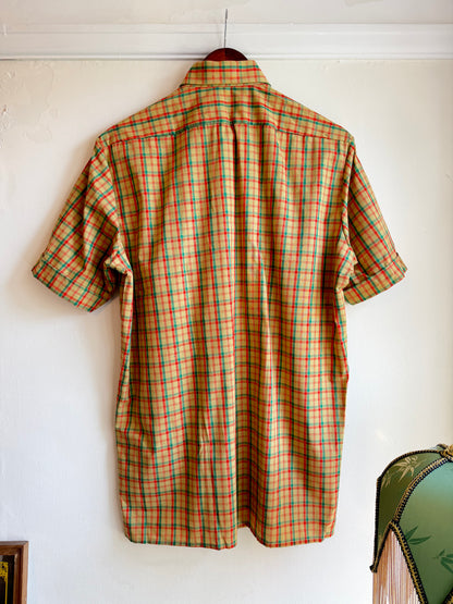 Vintage 1970s Menswear Multicolour Check Short Sleeve Shirt - Size X Large