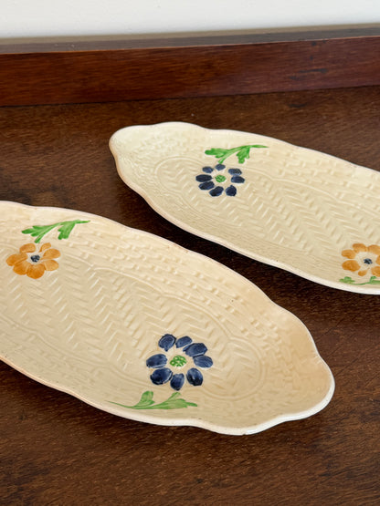 Vintage Woven Style Pottery Ceramic Serving Plates