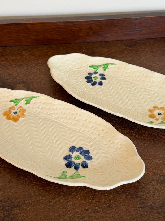 Vintage Woven Style Pottery Ceramic Serving Plates