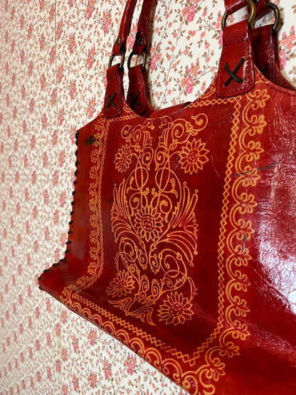 Vintage Laura Ashley Red Patent Leather Handbag with Stictching