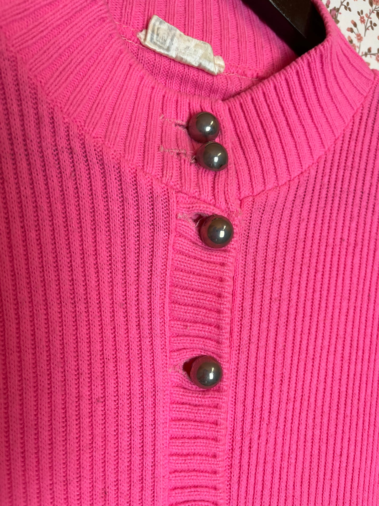 Vintage 1960s Neon Pink Ribbed Cardigan