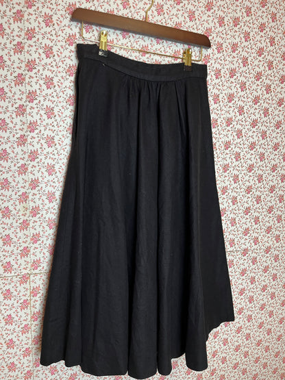 Vintage ILGWU Black Wool Pleated Skirt with Pockets