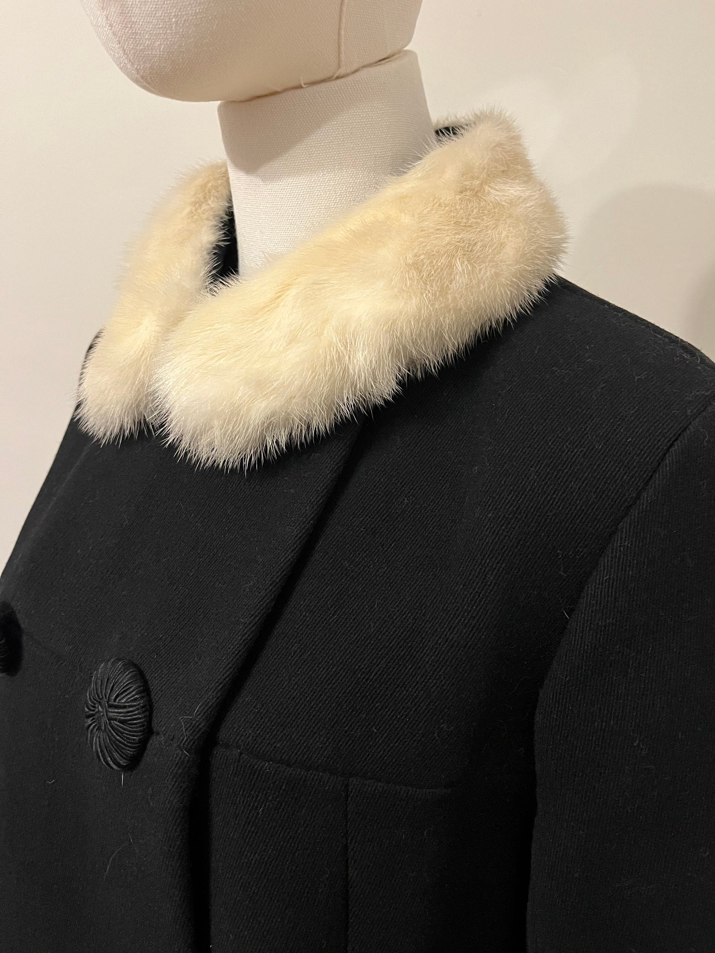 Vintage 1960s Wool Twill and Mink Swing Coat