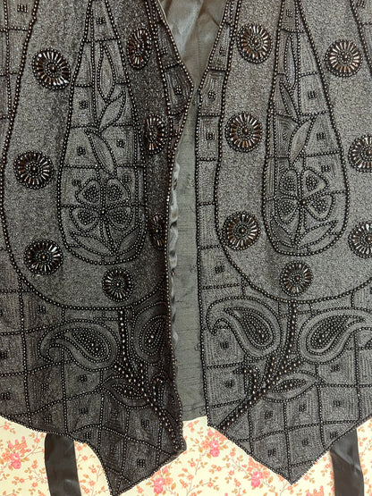 Vintage 90s Heavily Beaded Black Silk Waistcoat