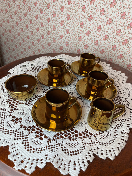 Vintage Rare Copper Metallic Pottery Espresso Set of 4