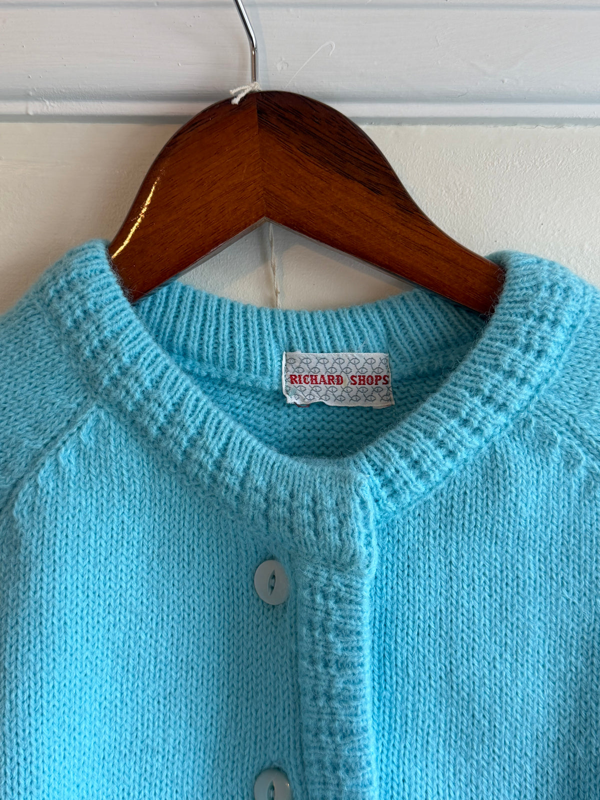 Vintage 1960s Turquoise Blue Fine Knit Button Front Cardigan - Size Medium