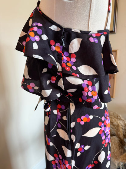 Vintage 1970s Berry Bloom Ruffled Maxi Dress - Size X Small/Small