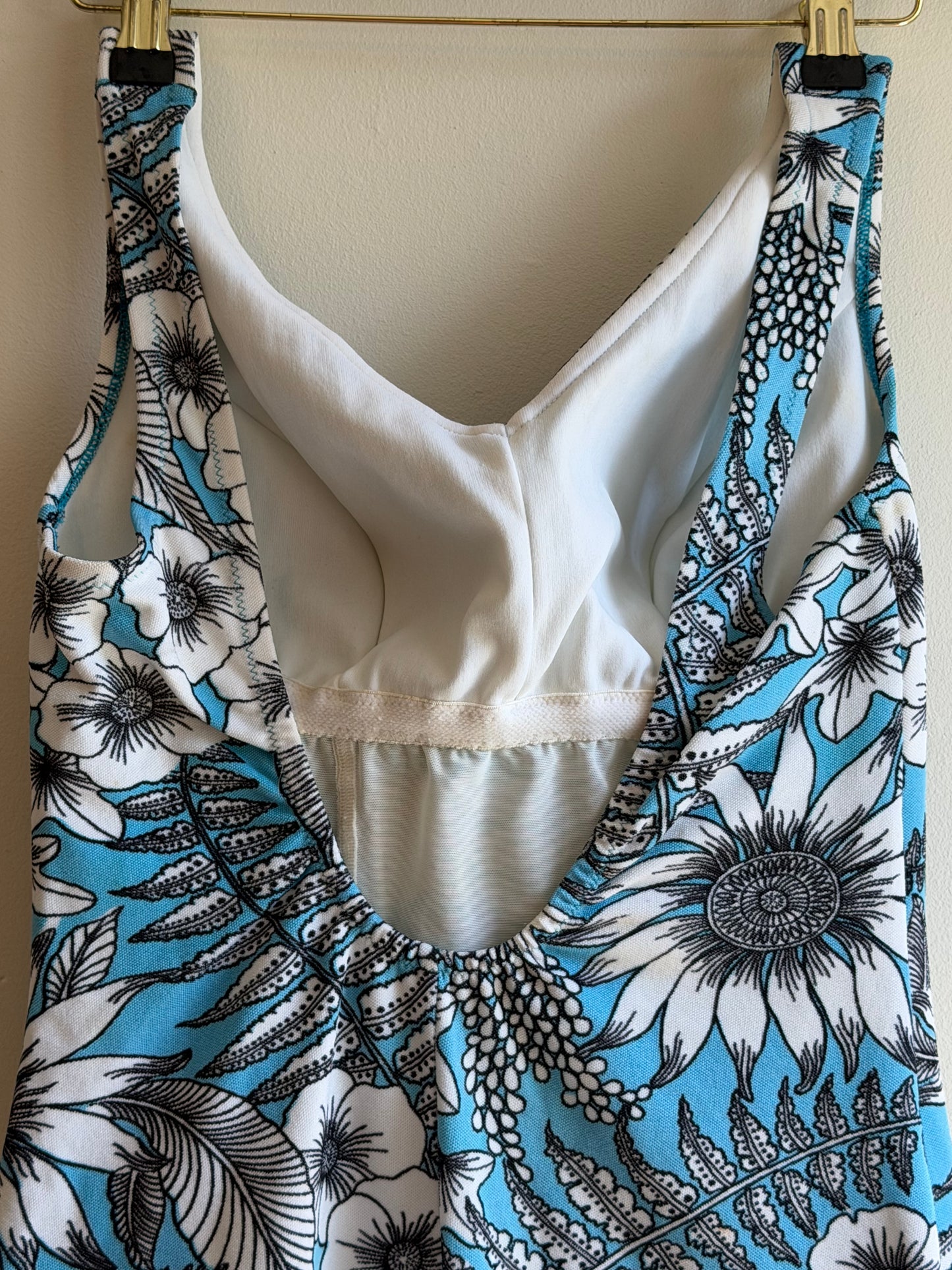 Vintage 1970s Tropical Blue Floral Swimsuit