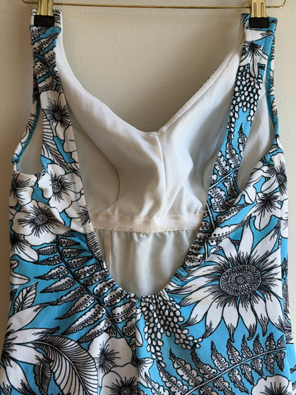 Vintage 1970s Tropical Blue Floral Swimsuit