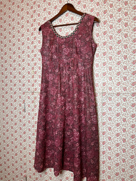 Vintage 1960s Hand Made Pink Floral Lame Empire Dress