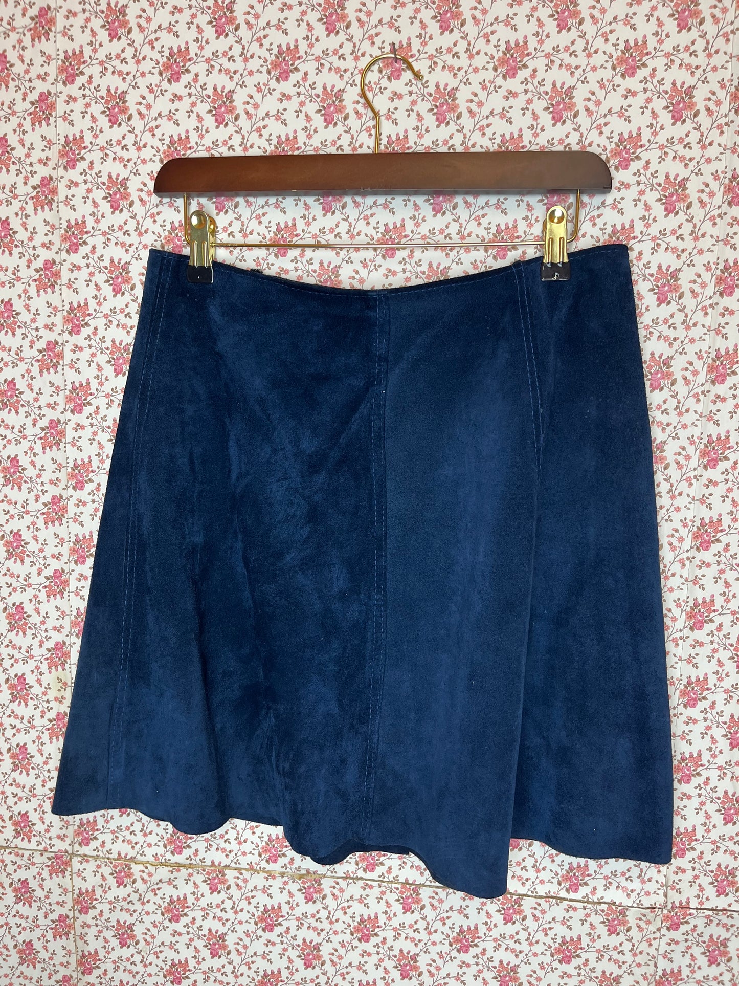 Vintage 1970s Navy Blue Suede Mini Skirt