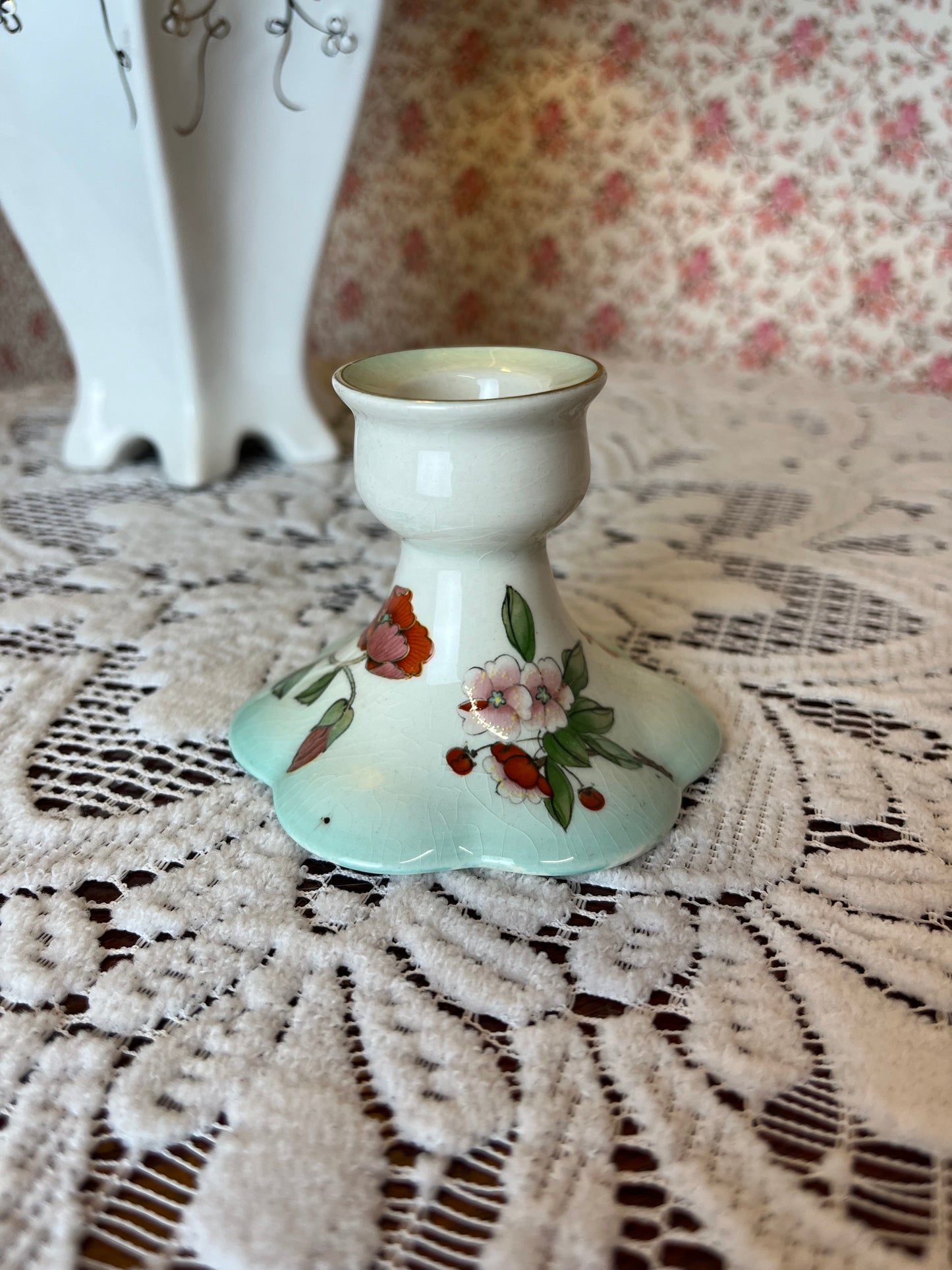 Vintage Palissy Floral Candle Stick Holder