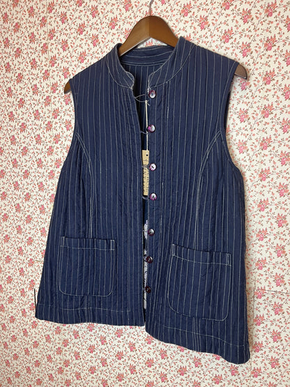 Vintage 1970s Reversible Quilted Paisley Printed Navy Waistcoat