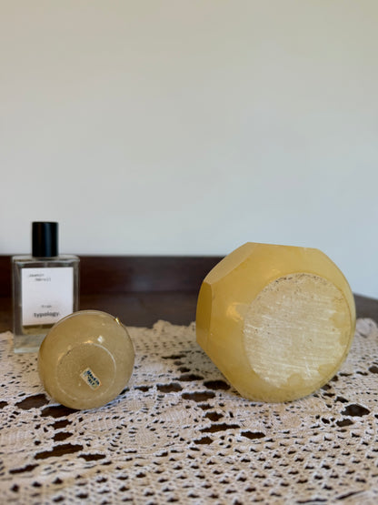 Vintage Alabaster Apple Trinket Box & Faceted Alabaster Jewellery Pot Set
