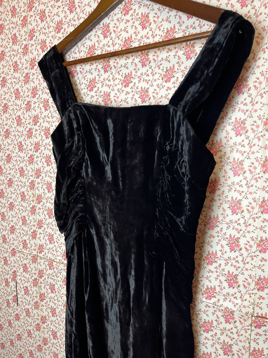 Vintage 1980s Frank Usher Velvet Black Square Neck Dress