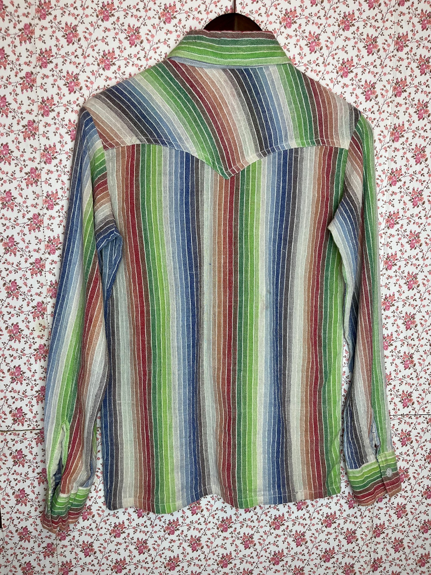 Vintage 1970s Rainbow Cotton Stripe Long Sleeve Shirt