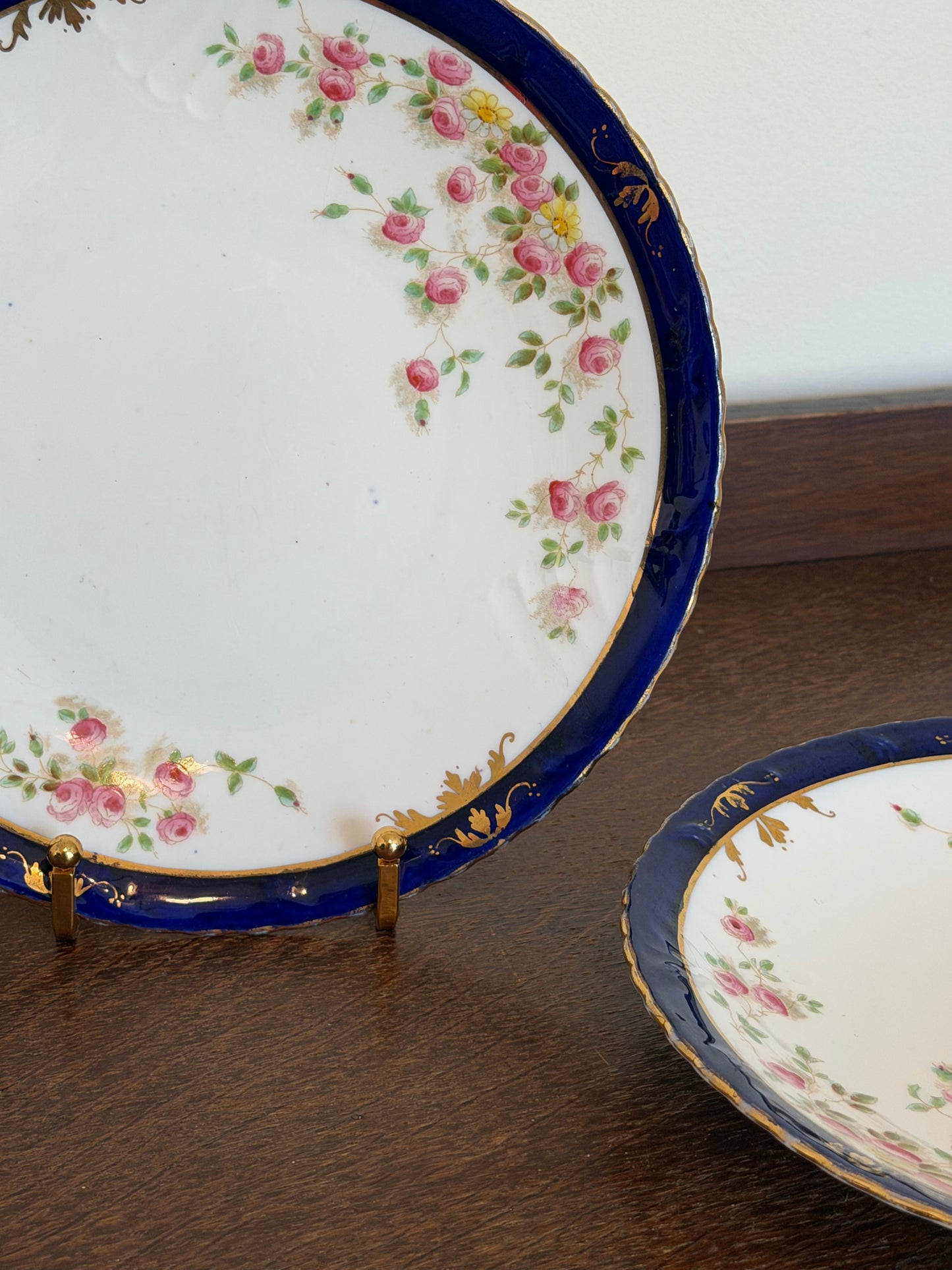 Antique Royal Crown Derby Floral Matching Plates (Set of 2)
