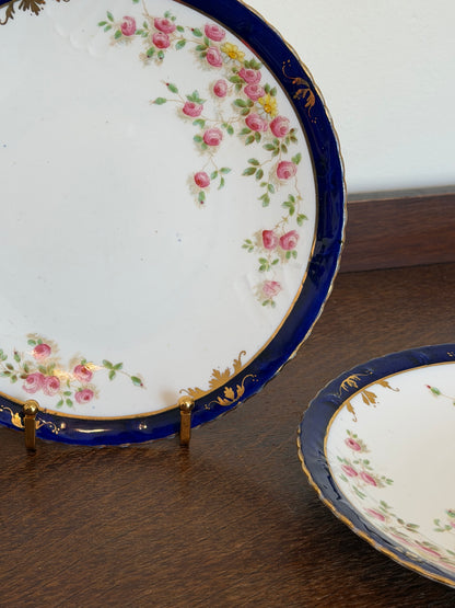 Antique Royal Crown Derby Floral Matching Plates (Set of 2)