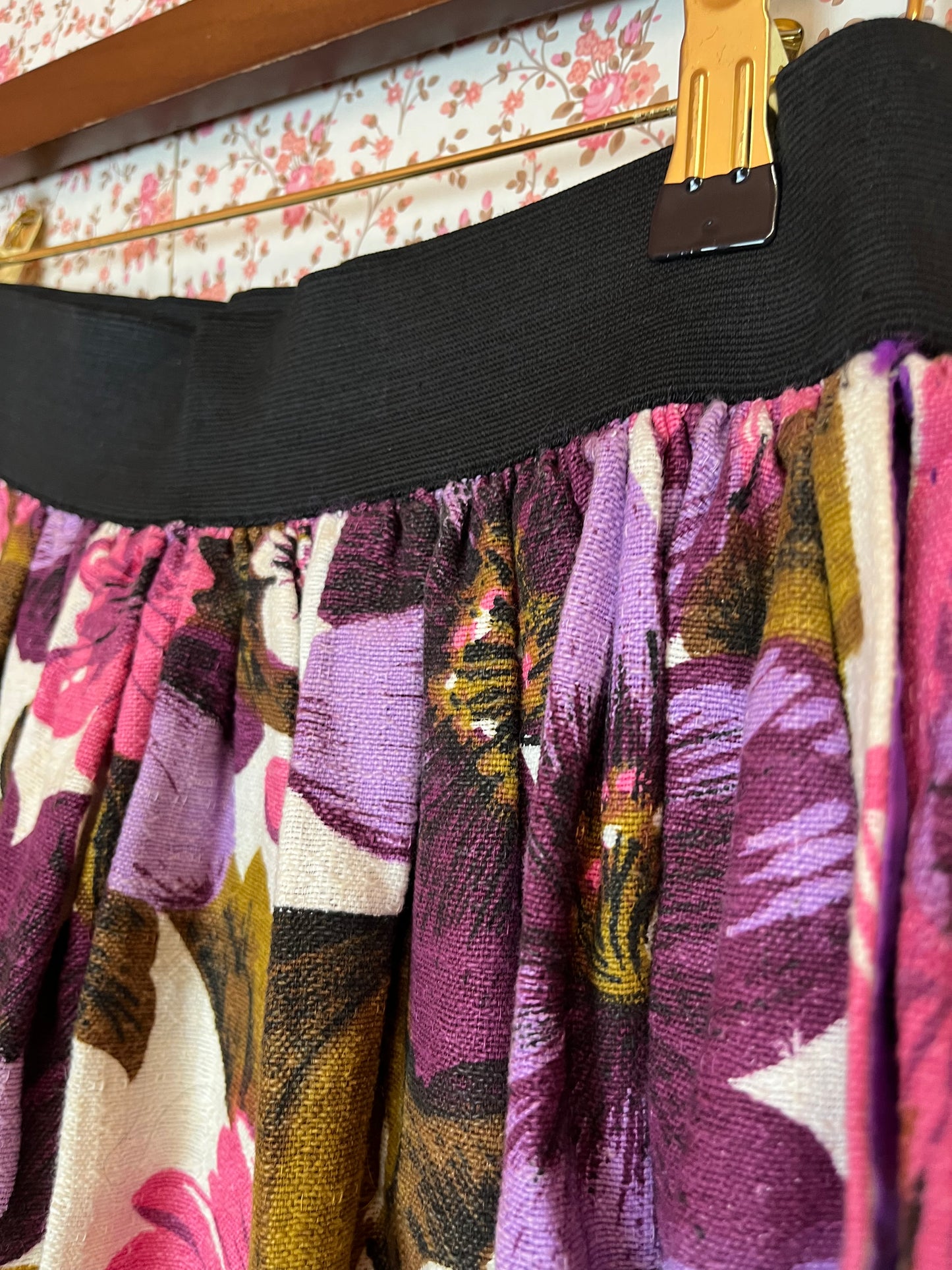 Vintage Handmade Floral Fringe Midi Skirt