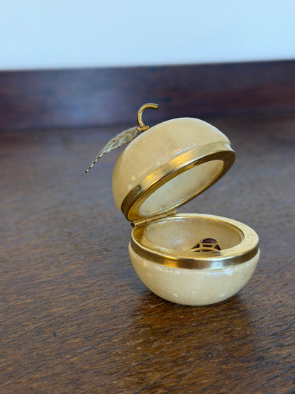 Vintage Alabaster Apple Trinket Box & Faceted Alabaster Jewellery Pot Set