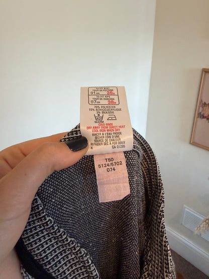Vintage 1970s Monochrome Checked Neck Tie Midi Shirt Dress - Size Medium