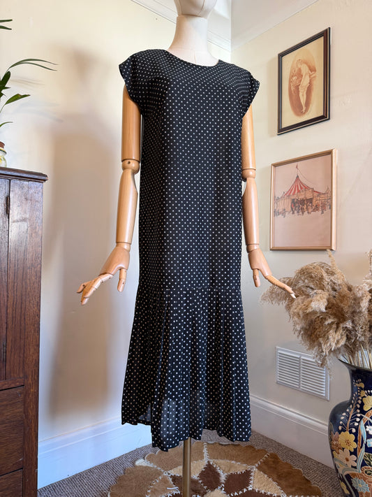 Vintage 1980s Polka Dot Drop Waist Dress - Size Medium