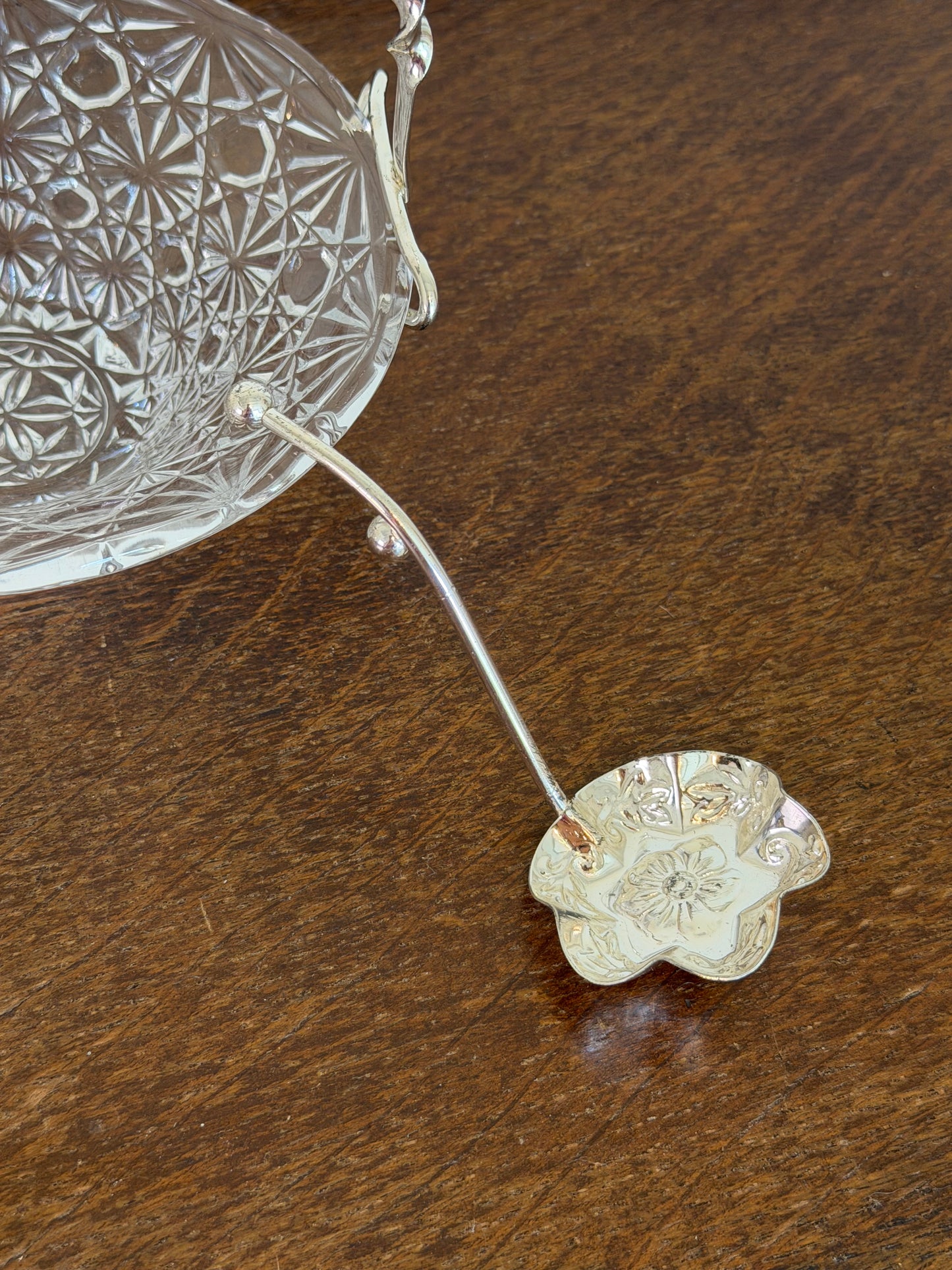Vintage Pressed Glass Bonbon Basket with Silver-Tone Handle