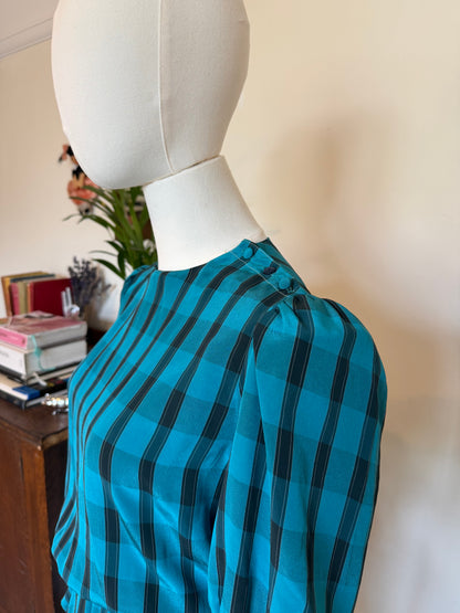 Vintage 1980s Checked Peplum Mini Dress - Size Small/Medium