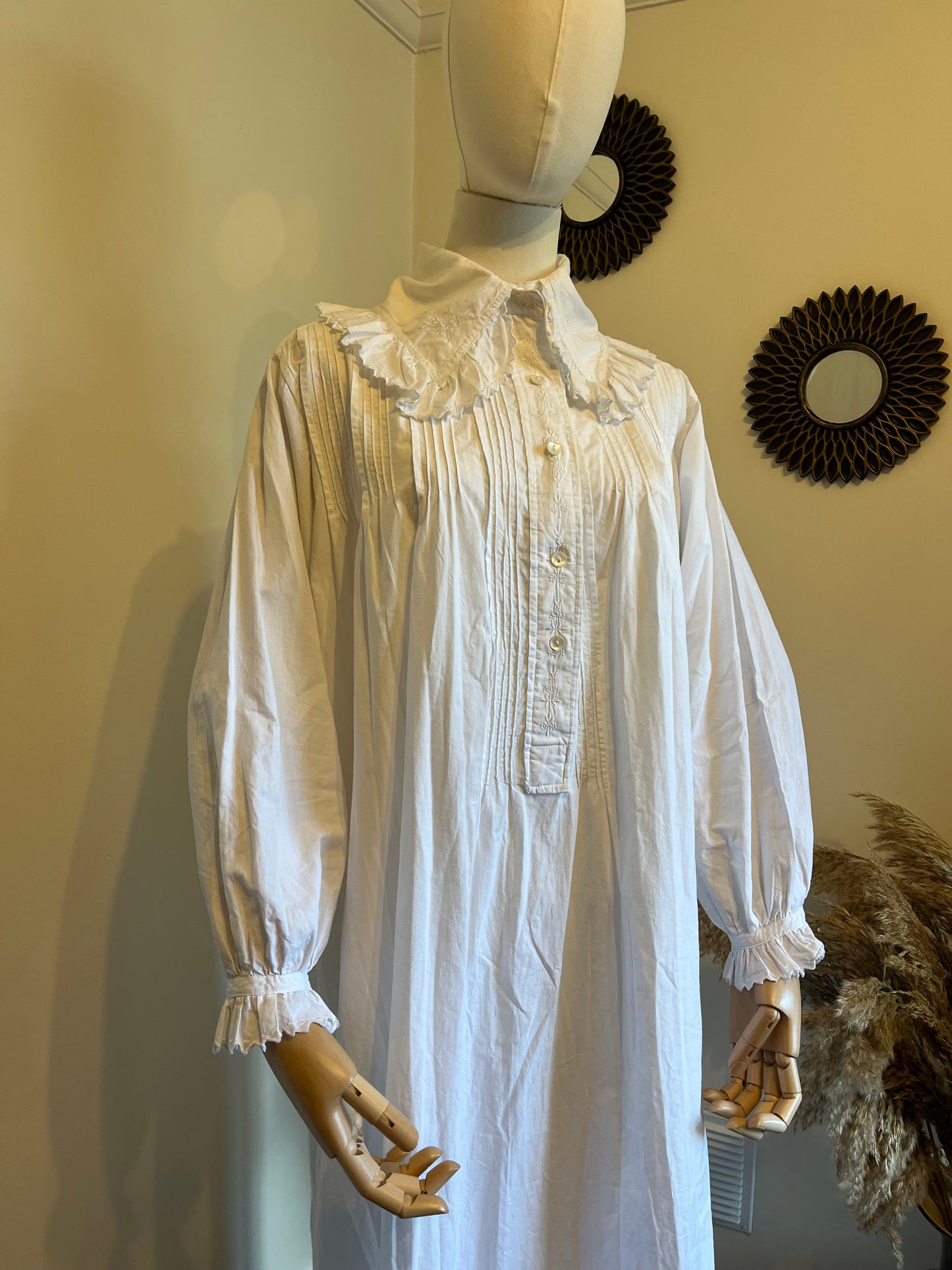 Antique Victorian Cotton Embroidered Nightdress