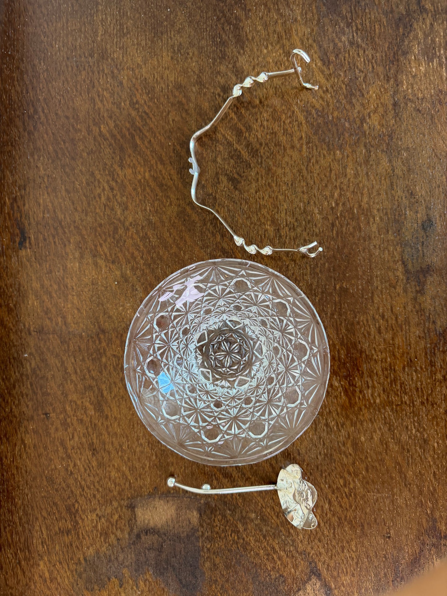 Vintage Pressed Glass Bonbon Basket with Silver-Tone Handle
