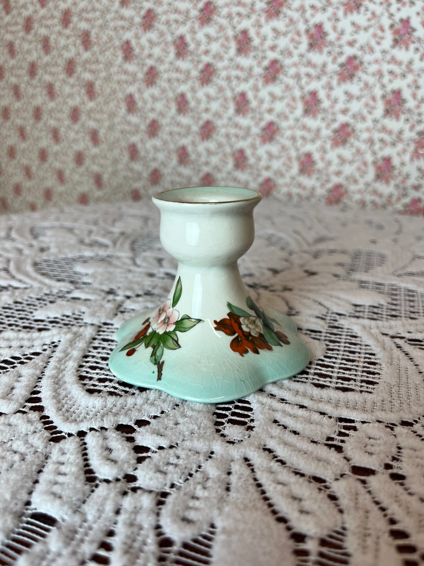 Vintage Palissy Floral Candle Stick Holder