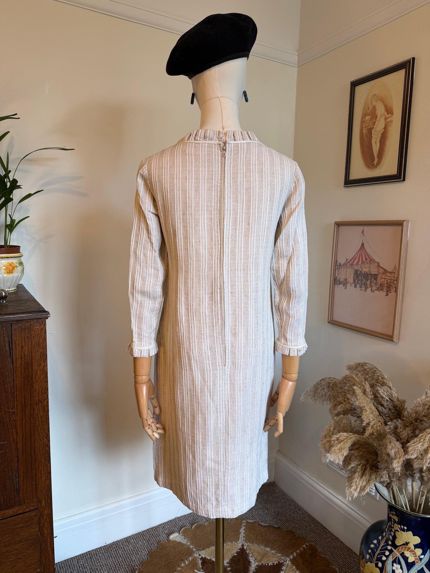 Vintage 1960s Handmade Twill Mod Dress - Size Small
