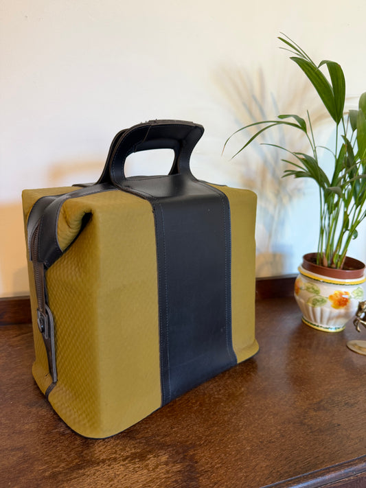 Vintage 1960s Gannex Mustard Yellow and Black Structured Travel Bag