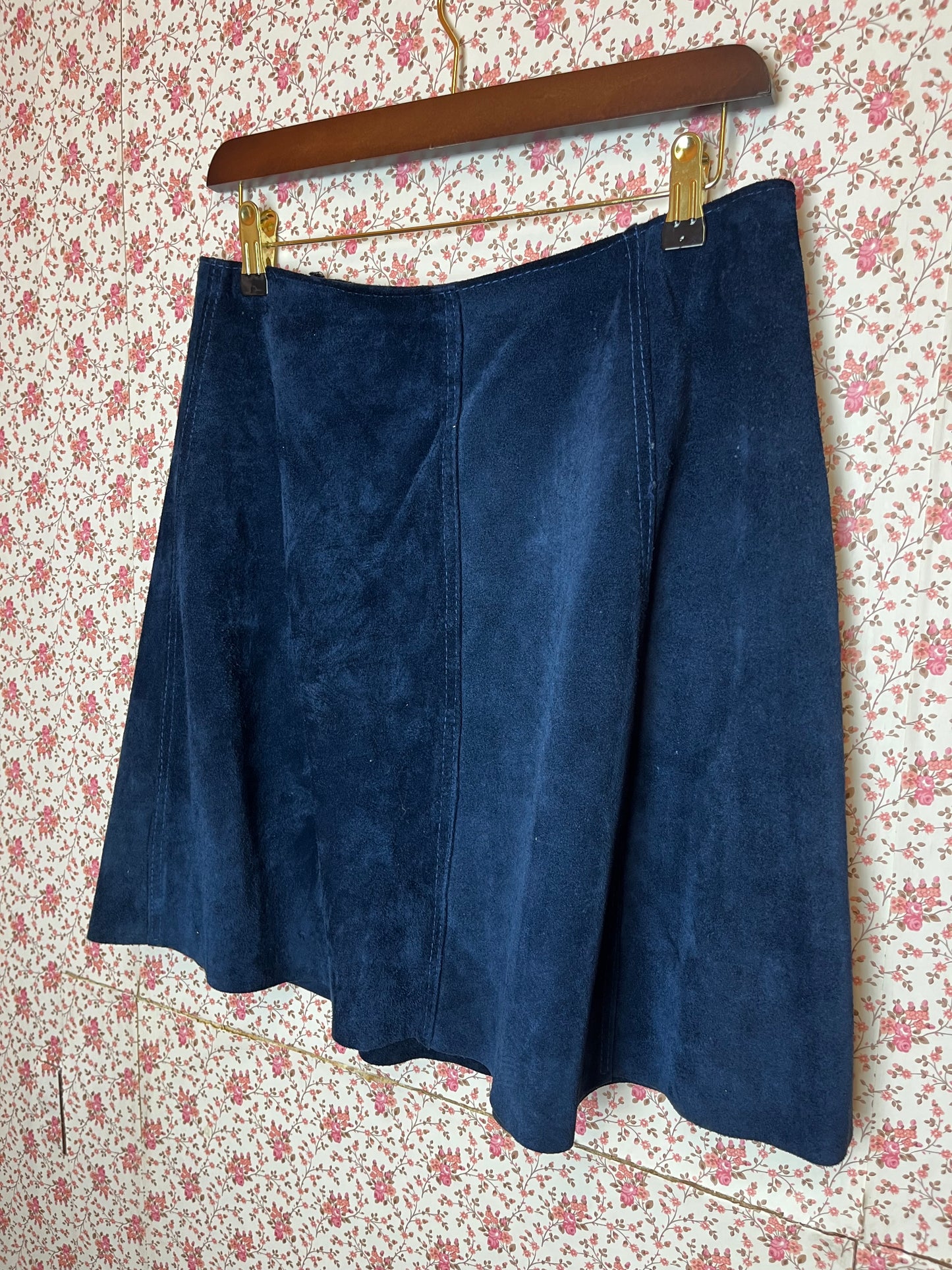 Vintage 1970s Navy Blue Suede Mini Skirt