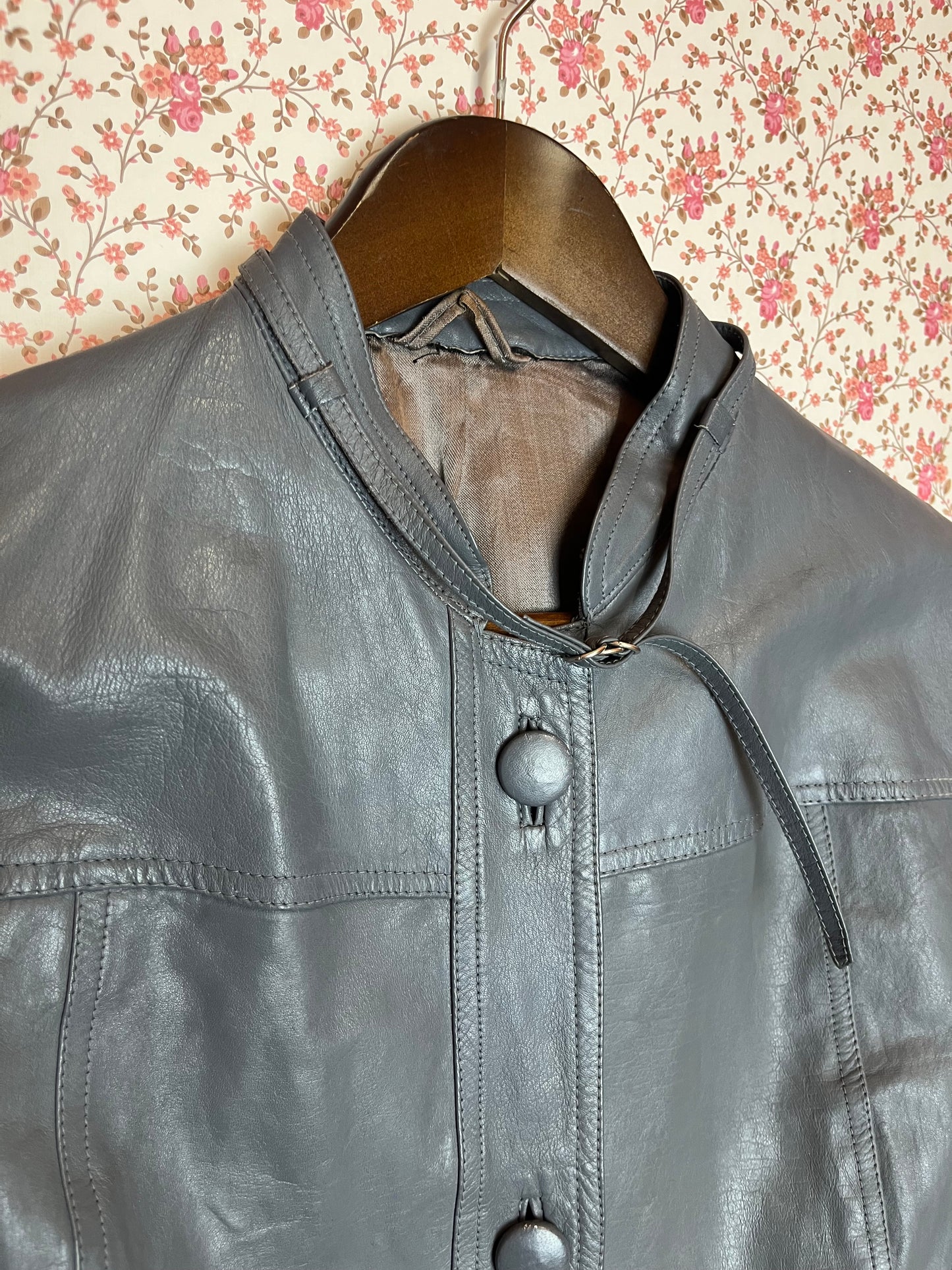 Vintage 1980s Grey Leather Tailored Jacket