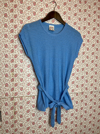 Vintage 1970s Blue Boucle Waist Tie Tee