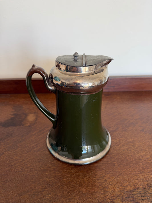 Vintage 1950s Green Ceramic and Silver Lidded Jug