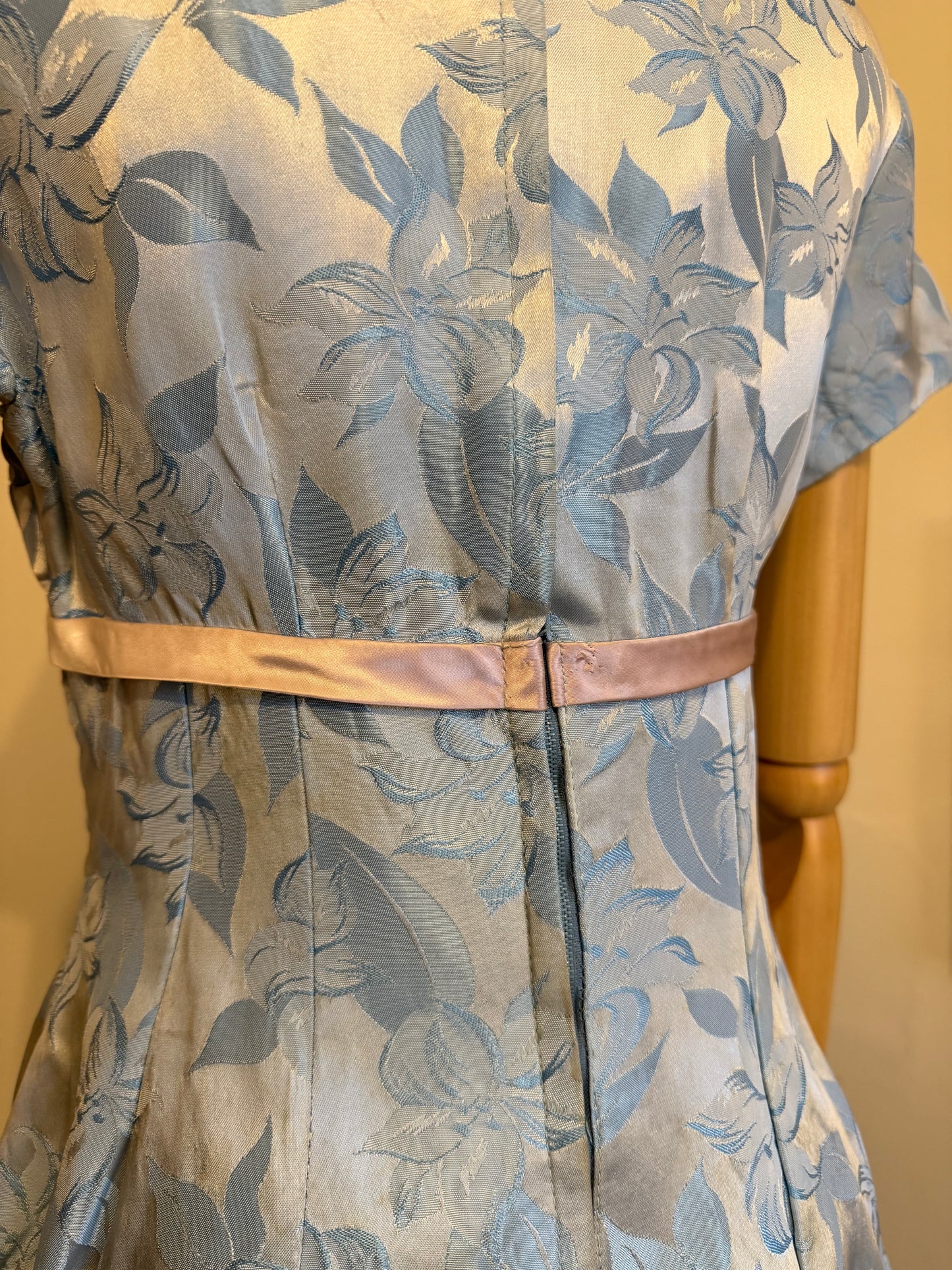 Vintage 1960s Hand Made Floral Jacquard Mini Empire Dress